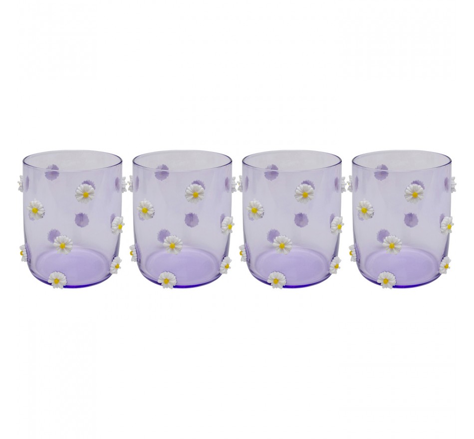 Waterglazen Party paars bloemen (4/set) Kare Design