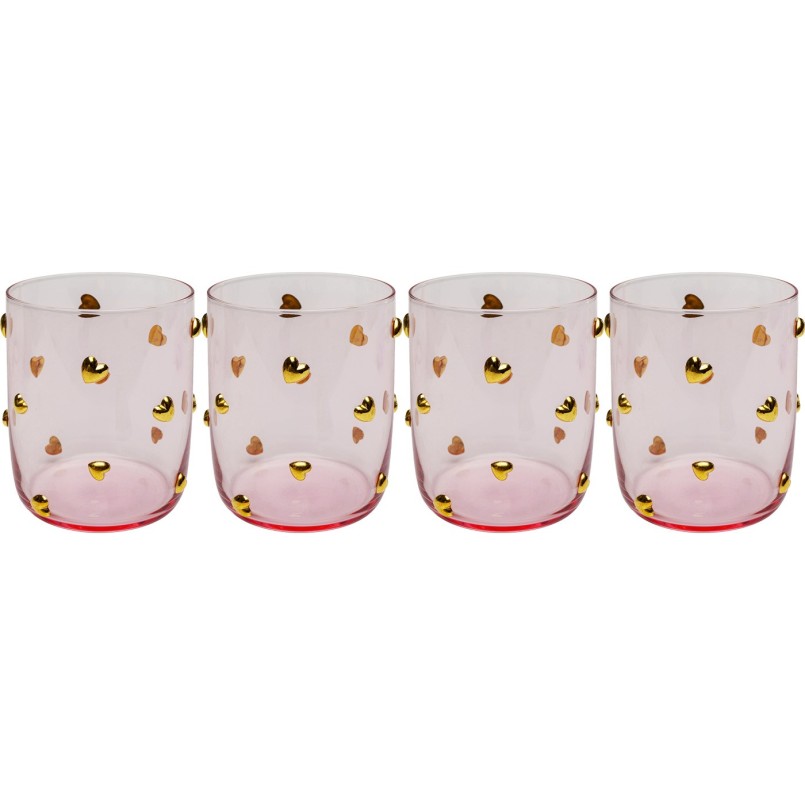 Pink water glasses with golden hearts - Party Hearts - Kare Design