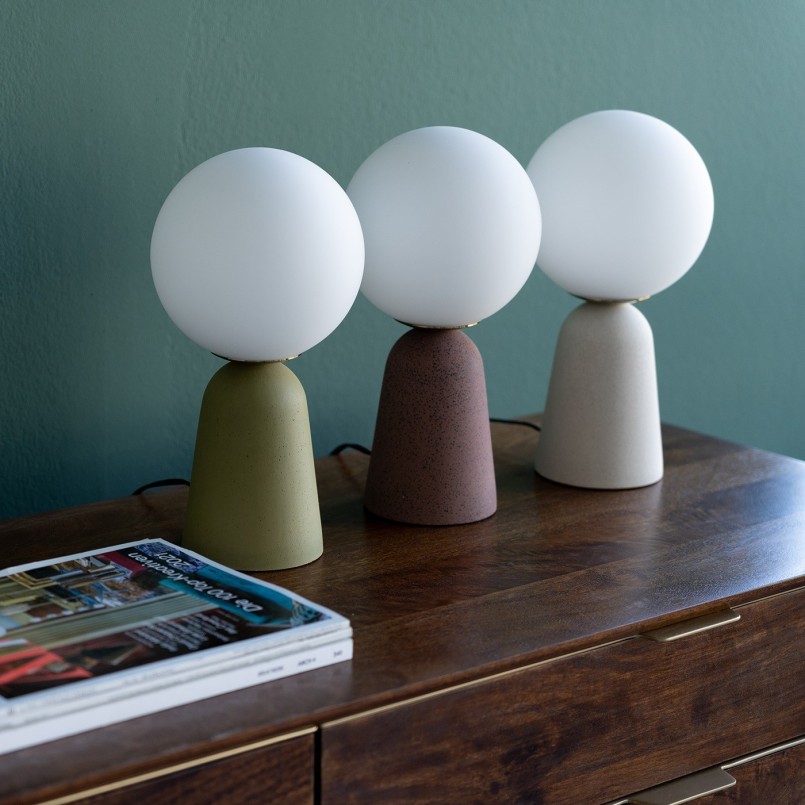 Lampe en verre blanc et ciment beige - Bollie - Kare Design