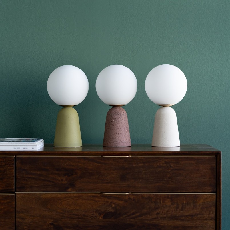 Lampe en verre blanc et ciment beige - Bollie - Kare Design