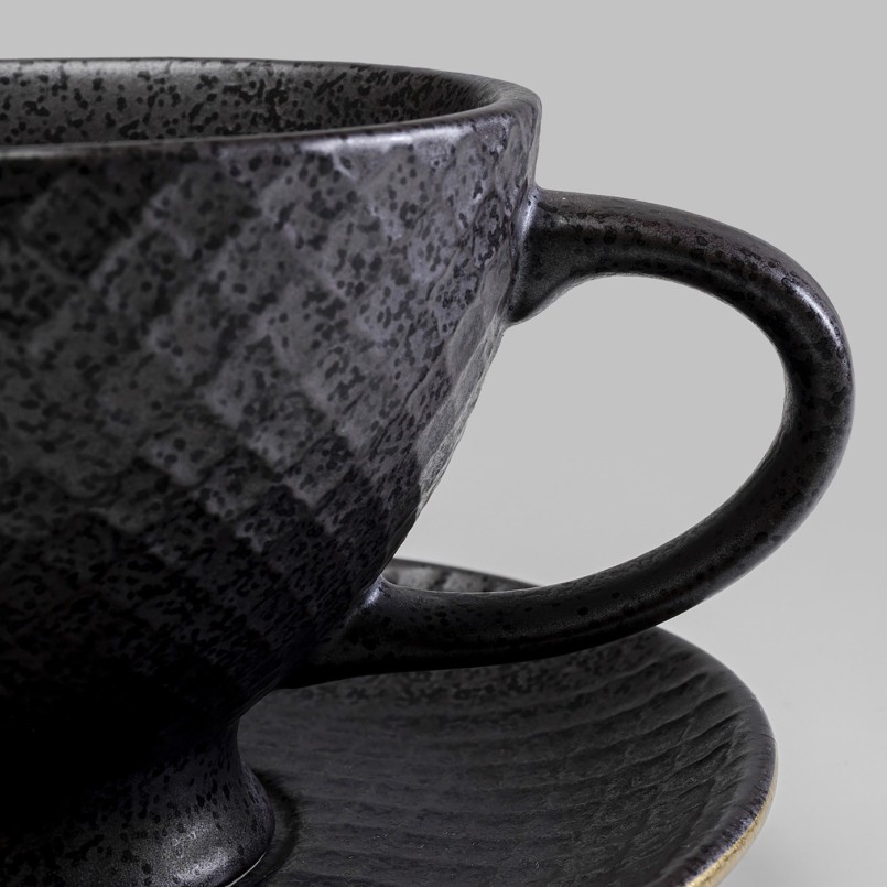 Tasse à café et sa coupelle en céramique grise - Diva - Kare Design