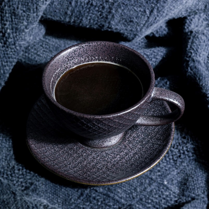 Tasse à café et sa coupelle en céramique grise - Diva - Kare Design