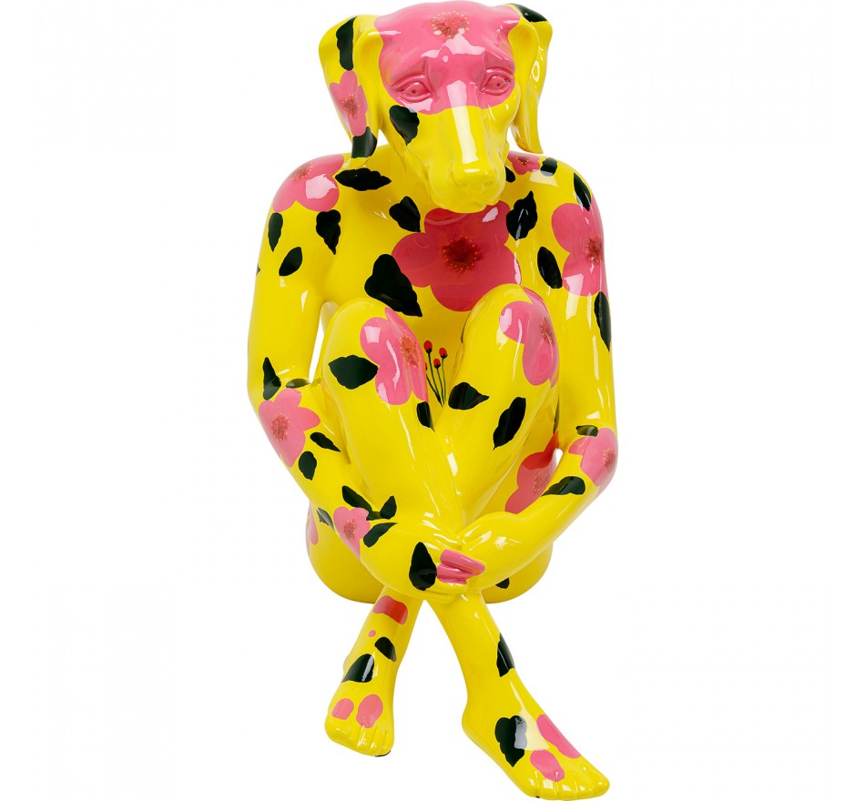 Deco Gangster yellow dog XL pink flower Kare Design
