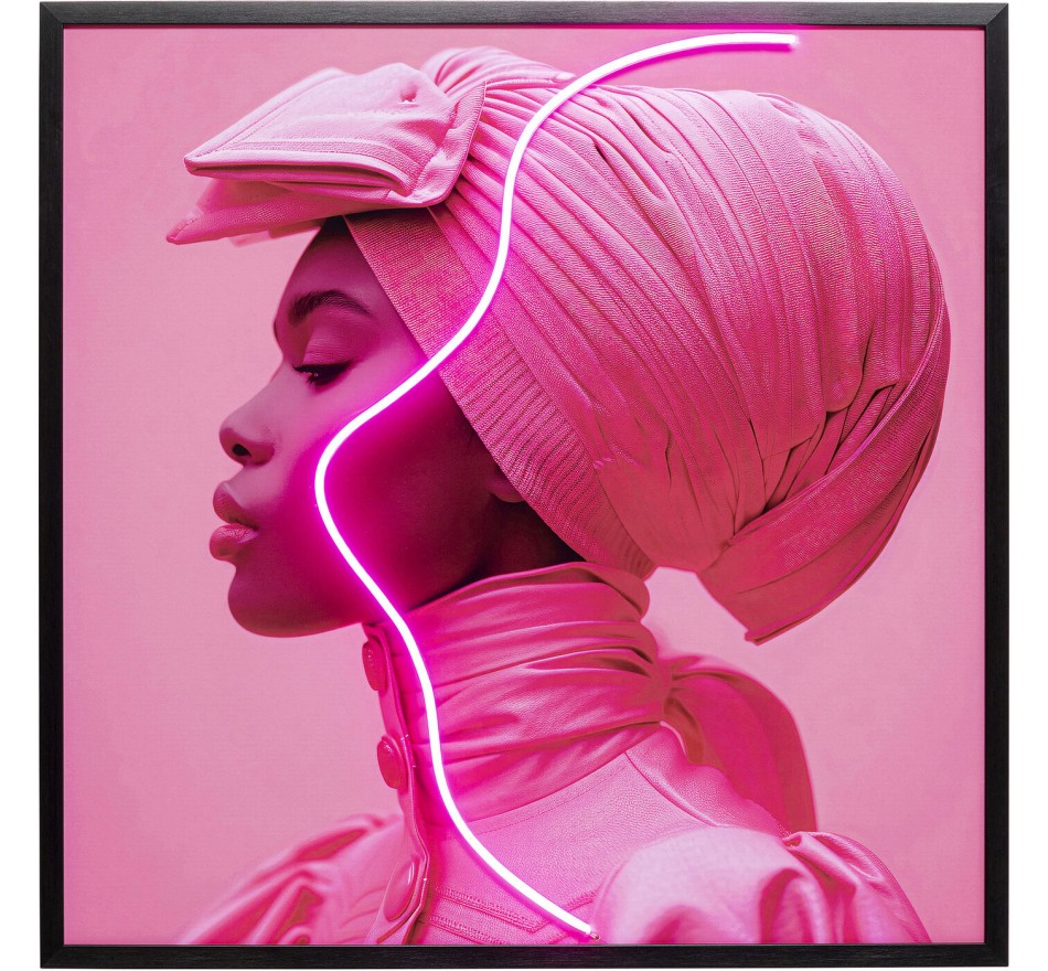 Framed Picture LED pink scarf woman 80x80cm Kare Design