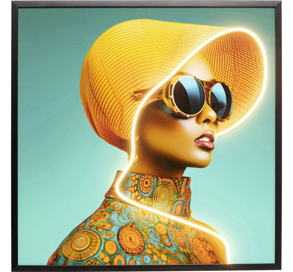Framed Picture LED yellow hat woman 80x80cm Kare Design