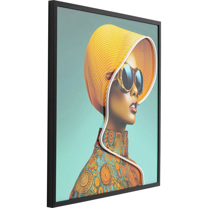 Tableau encadré Sun Hat Woman jaune LED 80x80cm