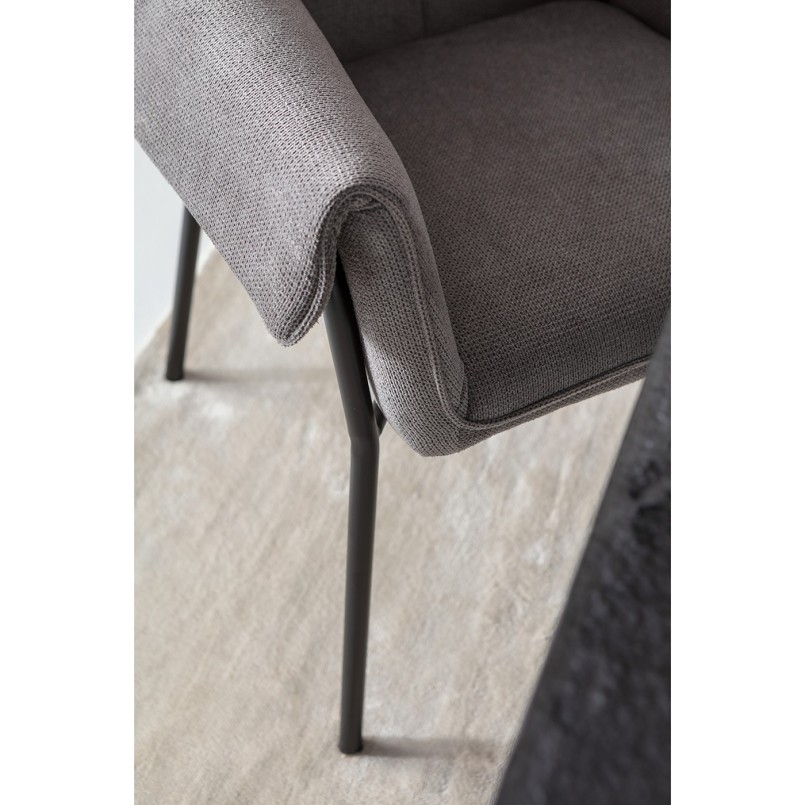 Chaise avec accoudoirs en tissu tressé gris - Bess - Kare Design