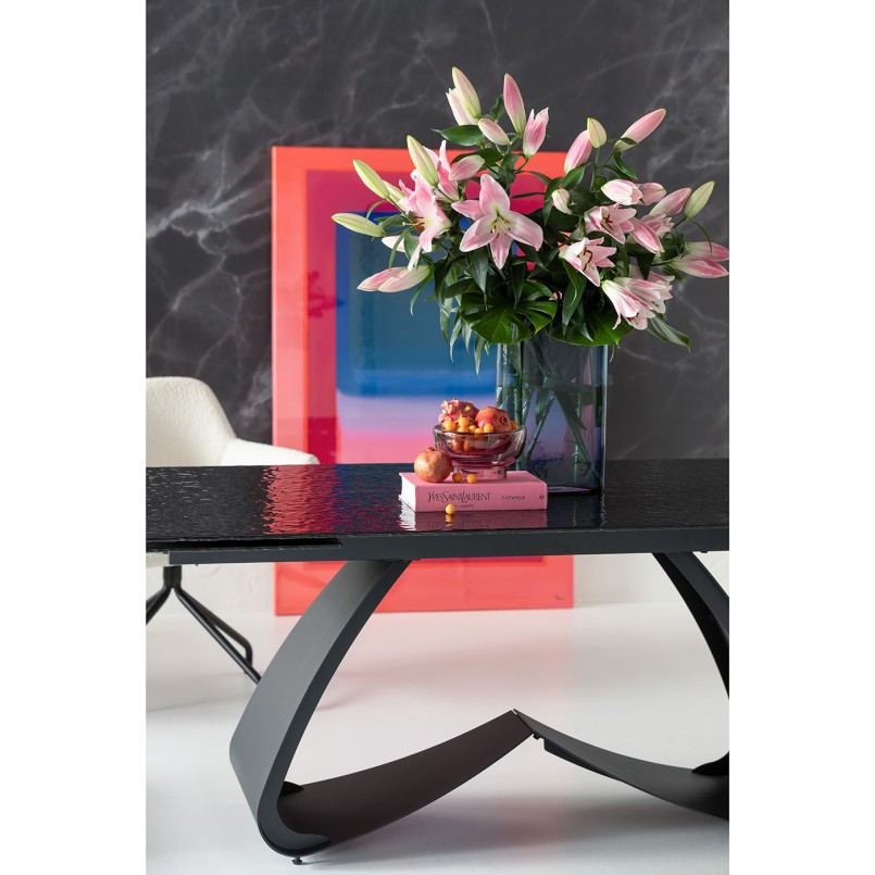 Uitschuifbare tafel in staal en zwart getint gehard glas 180(40+40)x95 cm - Bellagio - Kare Design