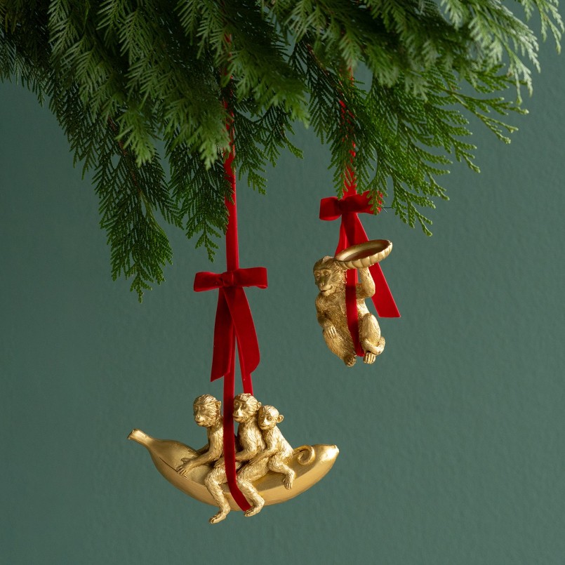 Monkey candle holder in gold polyresin - Kare Design