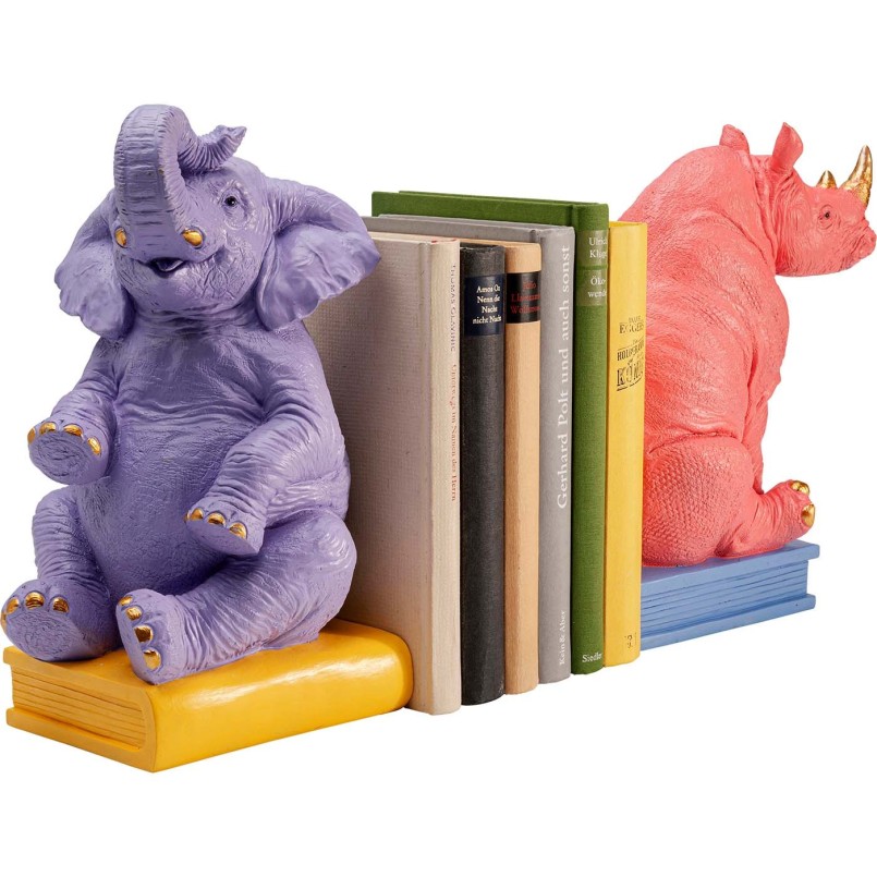 Serre-livres éléphant violet et rhinocéros rose - Kare Design