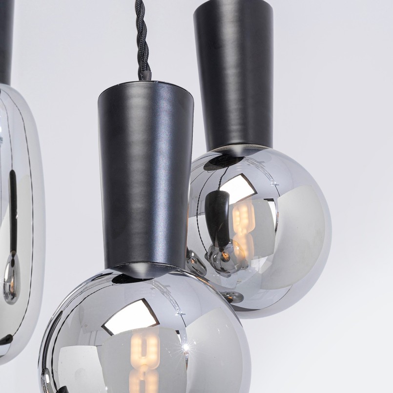 Suspension lamp in silver glass and black steel - Romeo - Kare Design
