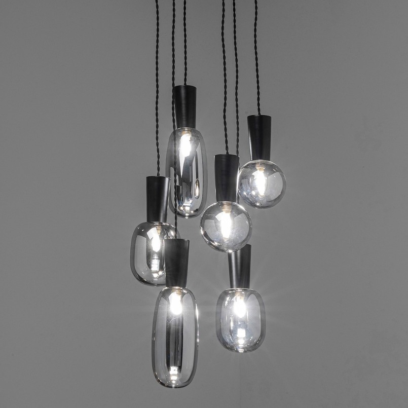 Suspension lamp in silver glass and black steel - Romeo - Kare Design