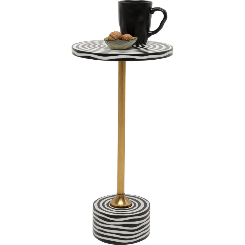 Table d'appoint ronde noire, blanche et dorée - Domero - Kare Design
