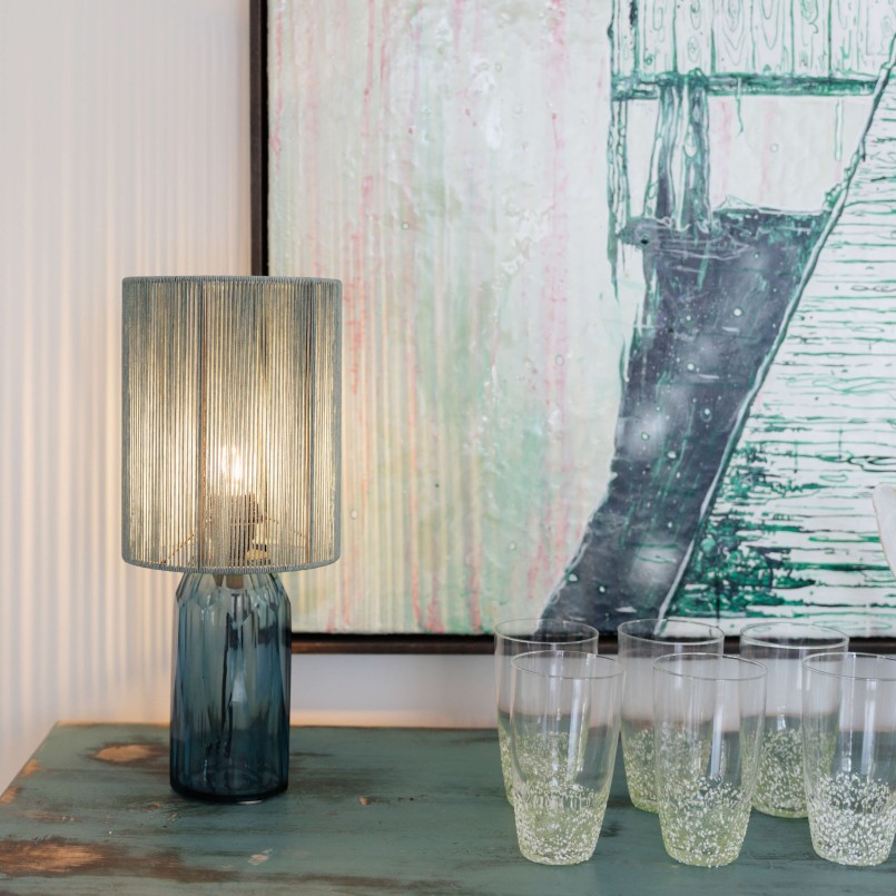 Lampe bleue en verre et fils de tissu - Veccio - Kare Design