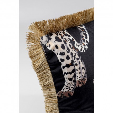 Coussin à franges noir léopard Kare Design