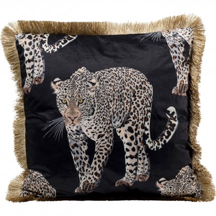 Coussin à franges noir léopard Kare Design