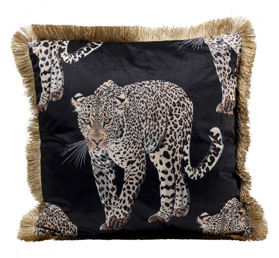 Kussen franje luipaard zwart Kare Design