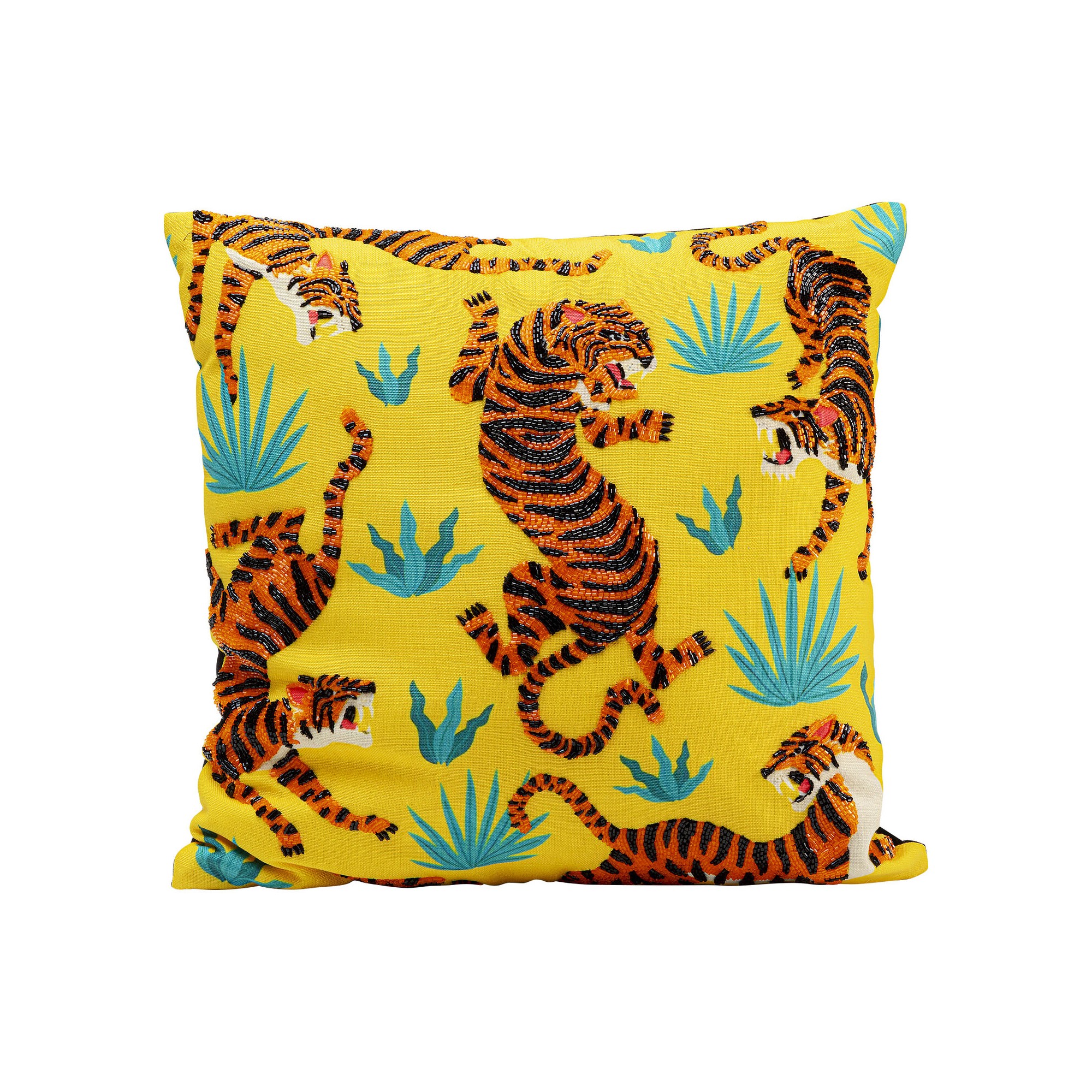 Coussin Tiger Love jaune 45x45cm