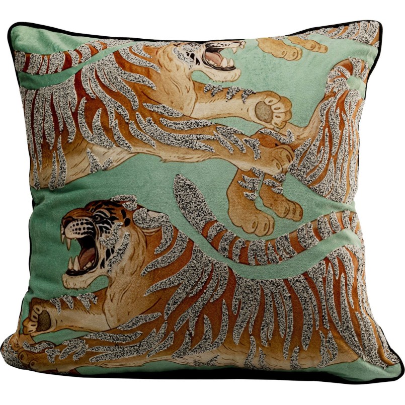 Coussin Tiger Love vert menthe 45x45cm