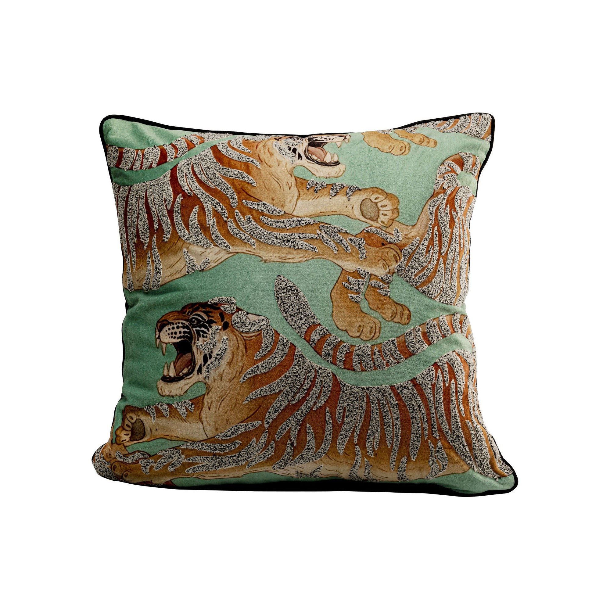 Coussin Tiger Love vert menthe 45x45cm