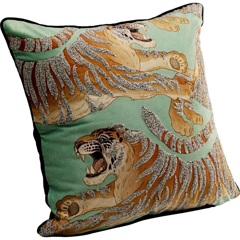 Coussin Tiger Love vert menthe 45x45cm