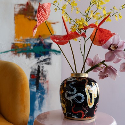 Vaas zwart slangen 22cm Kare Design