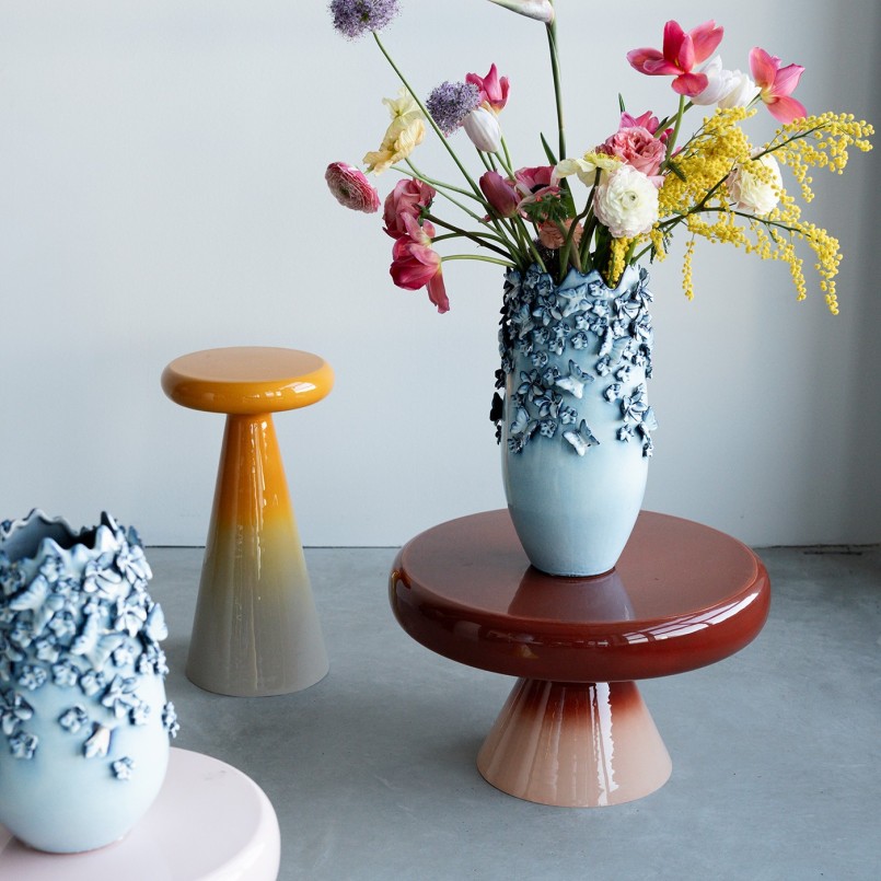 Vase Butterflies Lightblue 35cm Kare Design