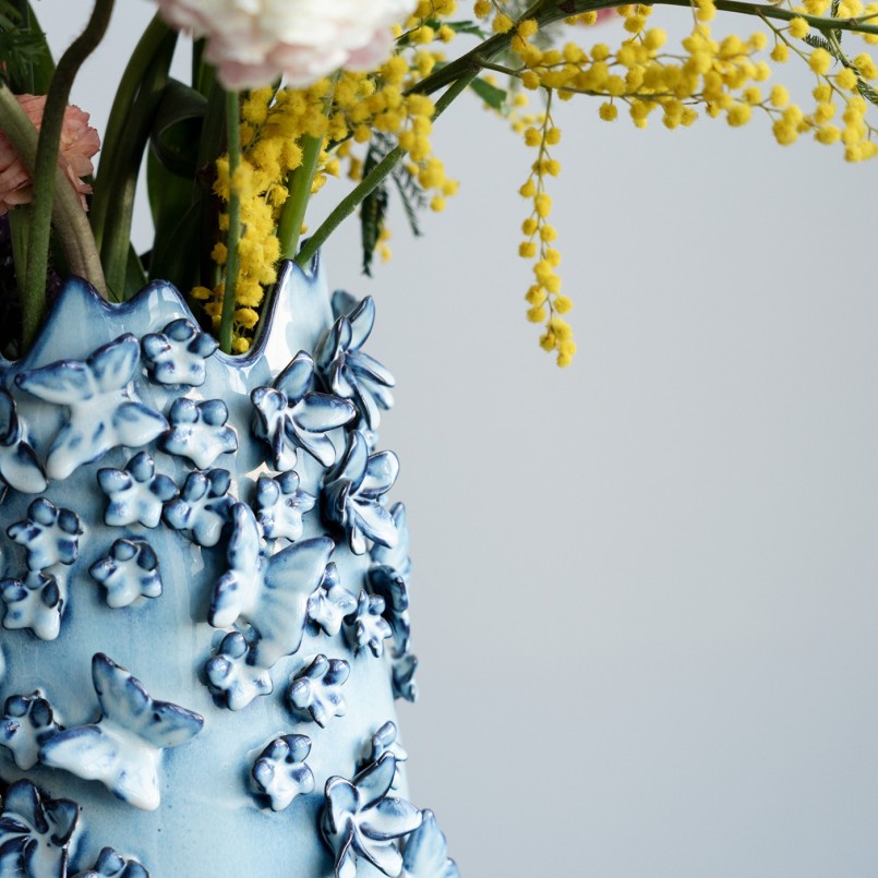 Vase Butterflies Lightblue 35cm Kare Design