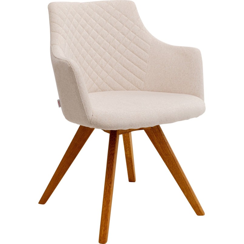 Draaistoel met armleuningen Coco creme en eik Kare Design