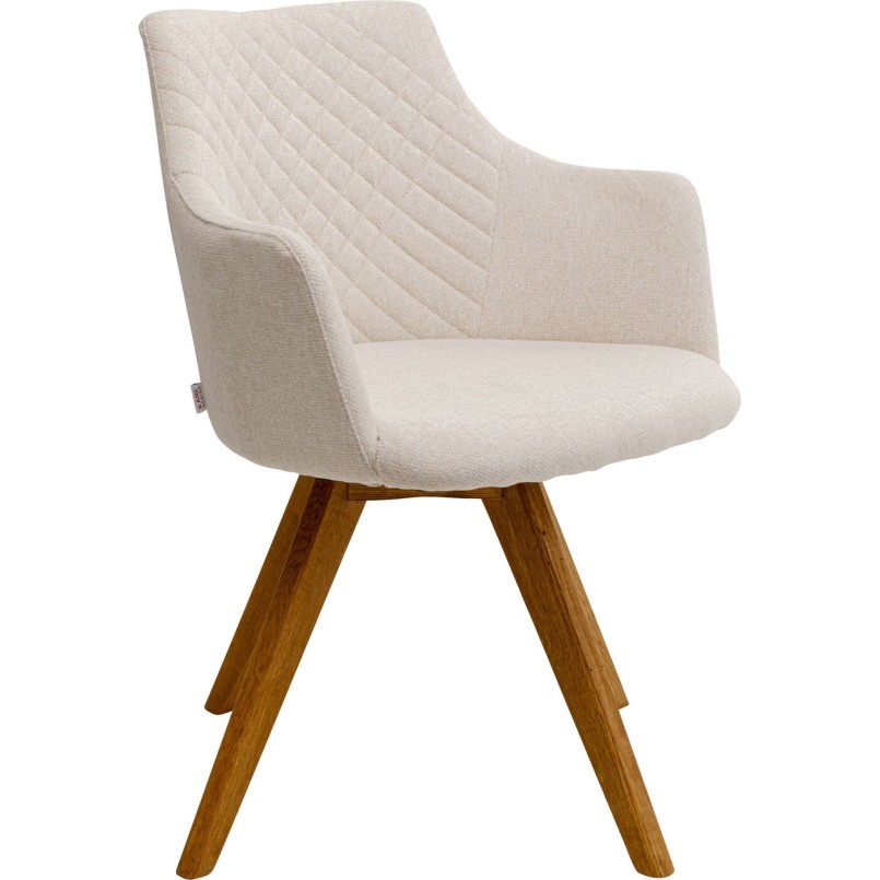 Draaistoel met armleuningen Coco creme en eik Kare Design