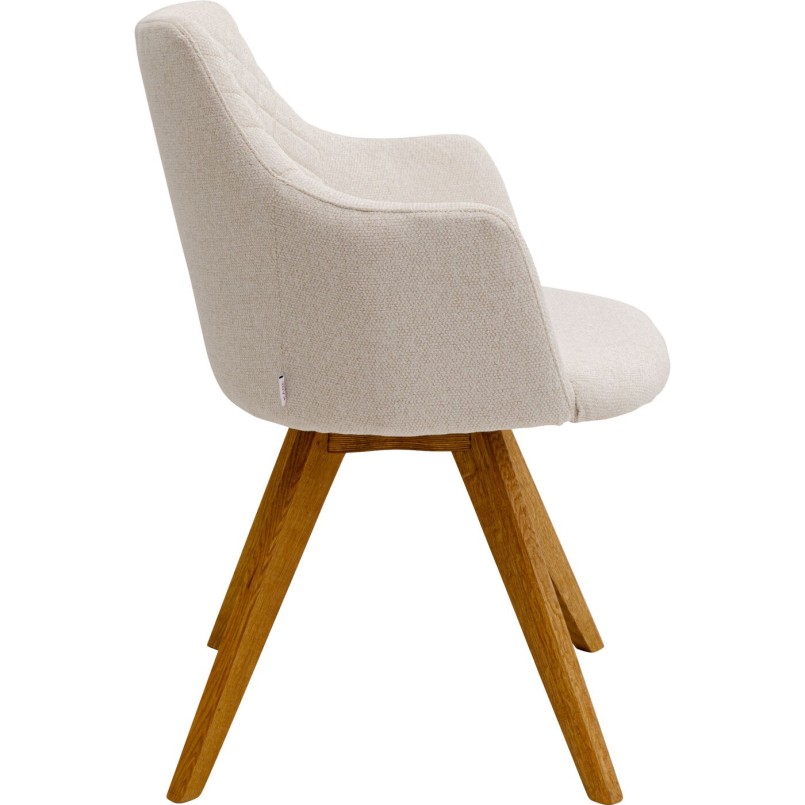 Draaistoel met armleuningen Coco creme en eik Kare Design