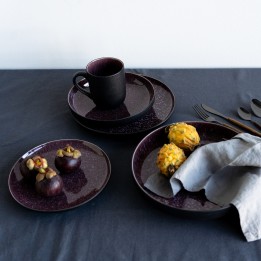 Assiettes à dessert en grès noir, violet et blanc - Alissa - Kare Design
