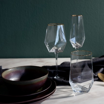 Water Glass Diamond Rim gold (4/Set) Kare Design