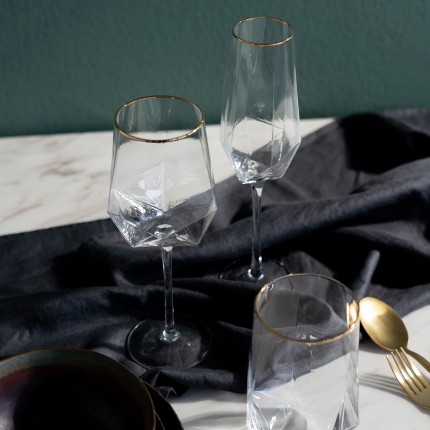 Water Glass Diamond Rim gold (4/Set) Kare Design