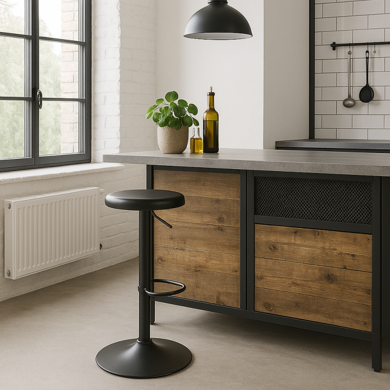 Zwarte stalen verstelbare barkruk - Kalea - Kare Design