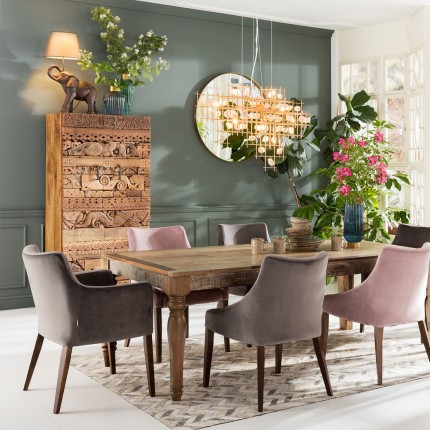 Stoel met armleuningen Mode fluweel grijs zwarte voeten Kare Design