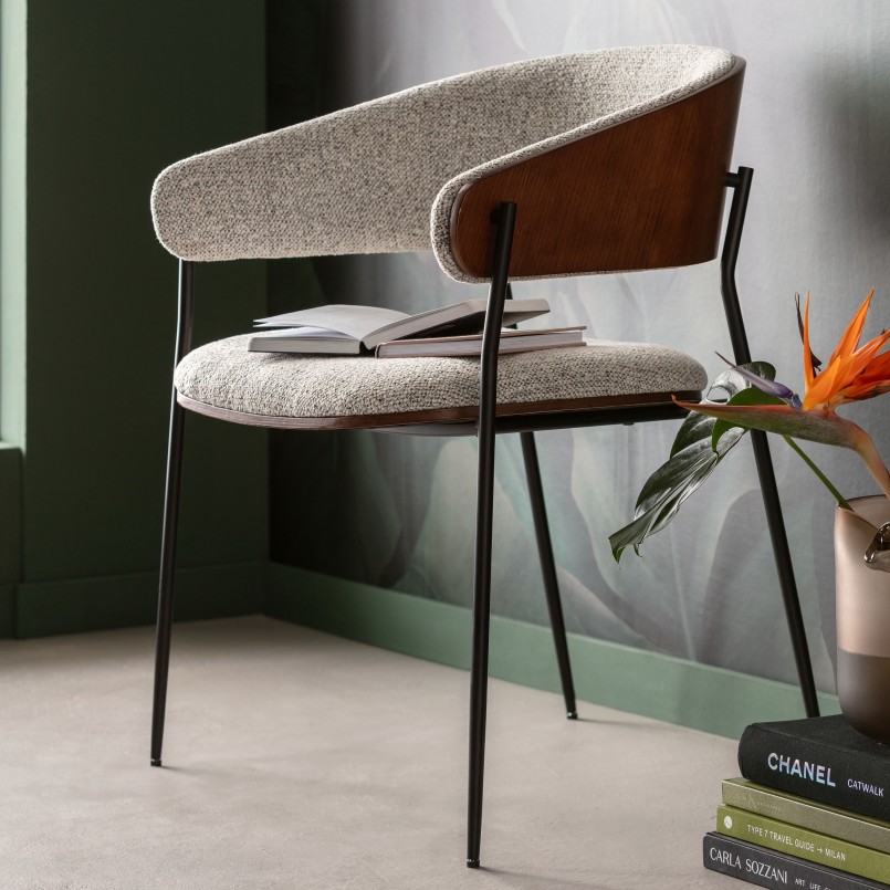 Chaise avec accoudoirs en tissu et noyer - Cindy - Kare Design