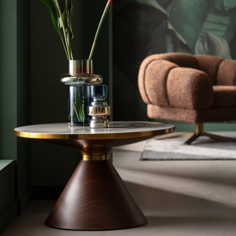 Ronde salontafel in wit steengoed en houteffect - Cono - Kare Design