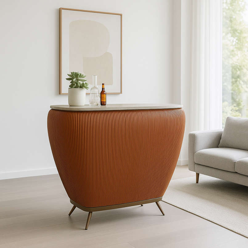 Vintage bar in walnoot en kunstleer - Rio - Kare Design