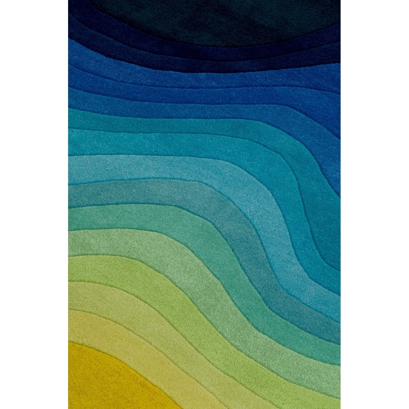 Tapis dégradé vert et bleu en vagues - Aura - Kare Design