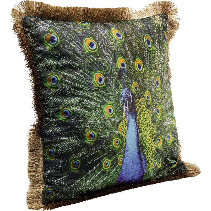 Coussin paon à franges dorées - Kare Design
