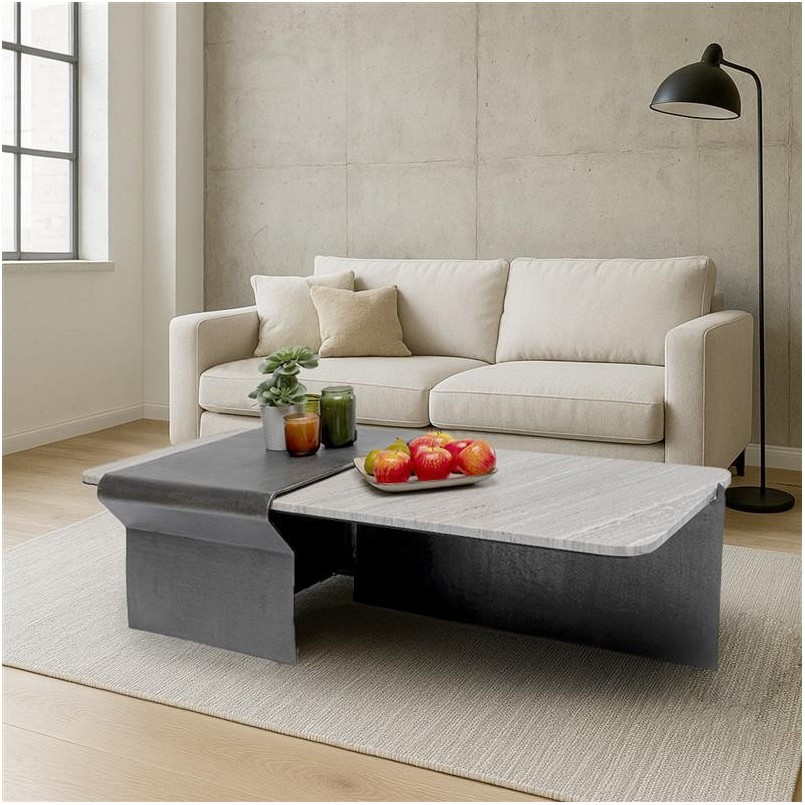 Marble and aluminium coffee table 142x70cm - Montagna - Kare Design