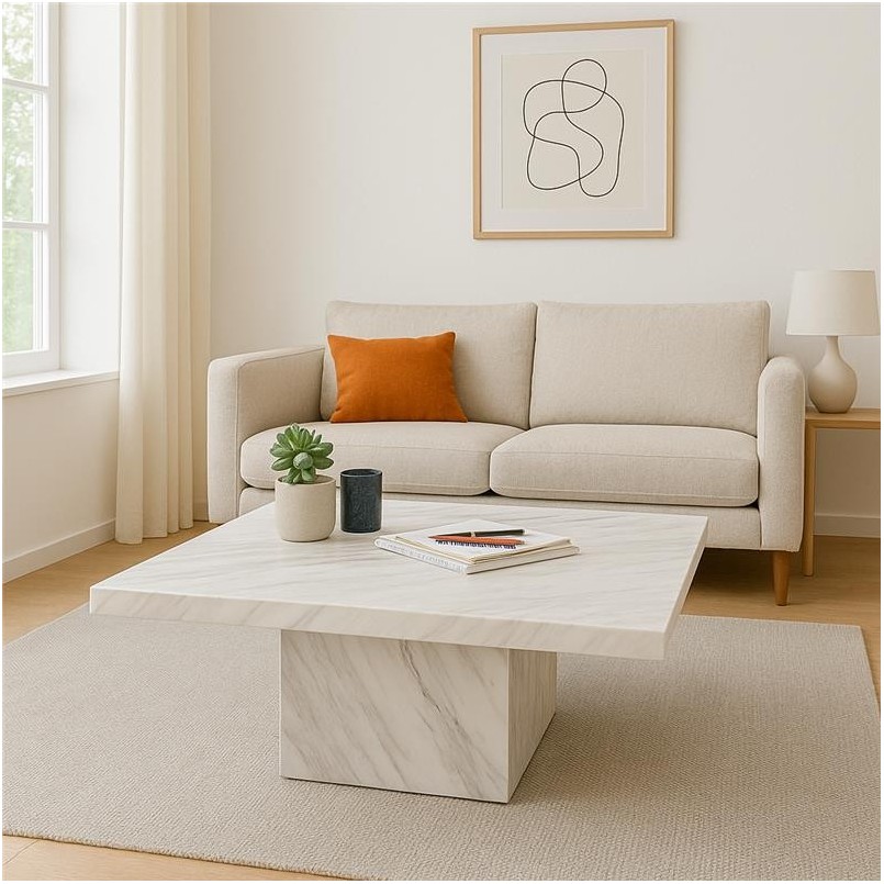 White marble-effect square coffee table - Artistico - Kare Design