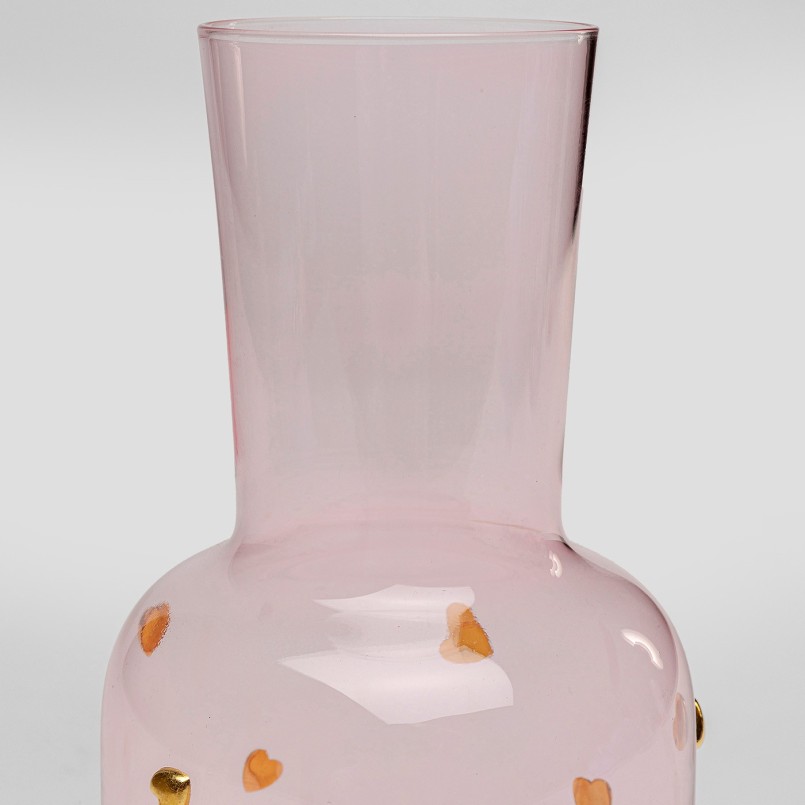 Roze glazen karaf met gouden hartjes - Party Hearts - Kare Design