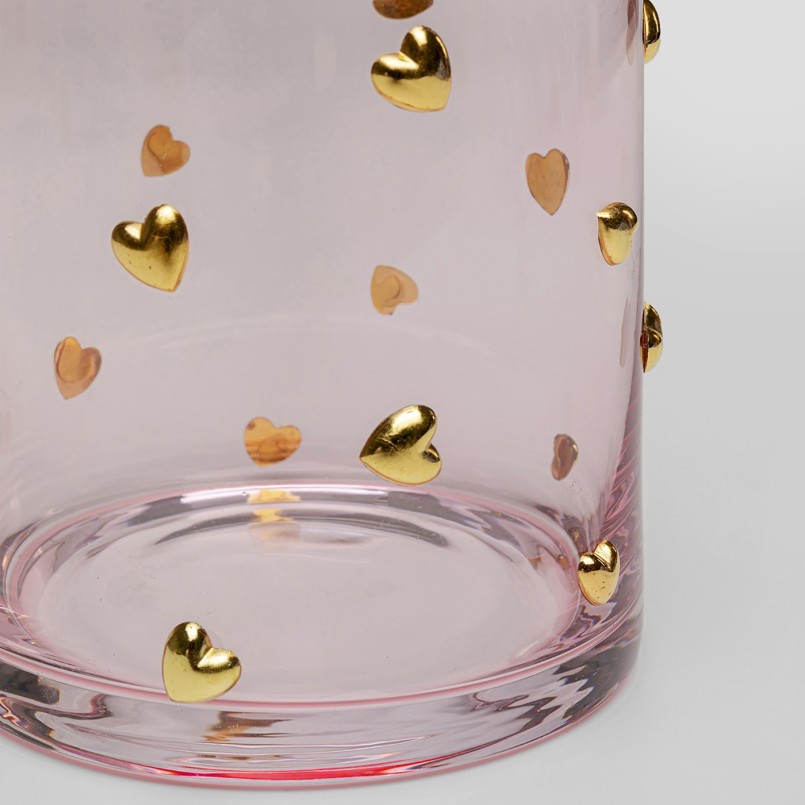 Carafe en verre rose cœurs dorés - Party Hearts - Kare Design