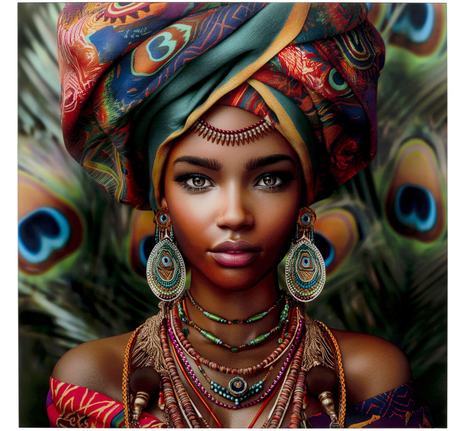 Wandfoto pauw vrouw 100x100cm Kare Design