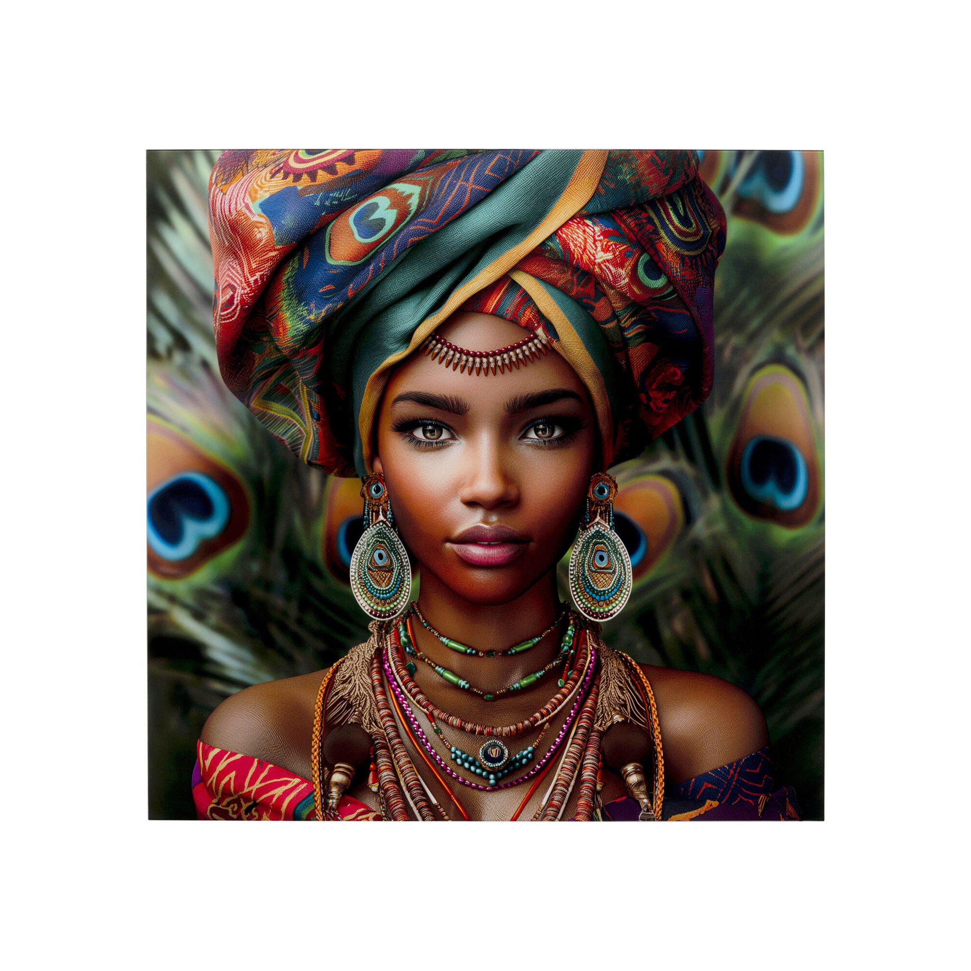 Glass Picture woman peacock 100x100cm Kare Design