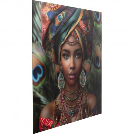 Glass Picture woman peacock 100x100cm Kare Design