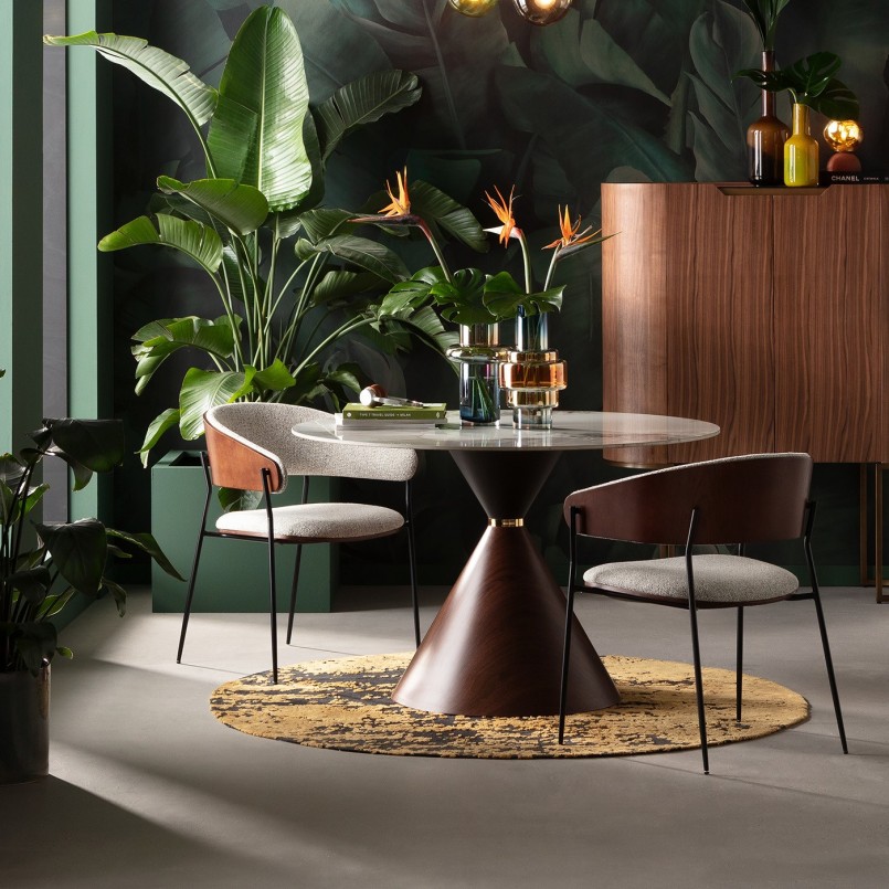 Stoneware and wood effect round table - Cono - Kare Design