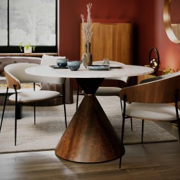 Table ronde en céramique blanche et noyer - Cono - Kare Design